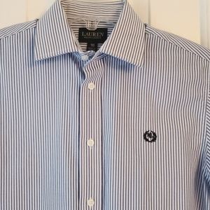 Lauren blue & white striped button down shirt